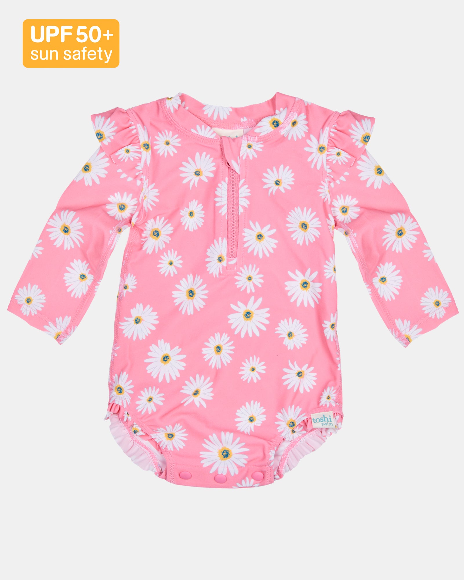 Toshi Swim Onesie Long Sleeve Ripple - Daisy Watermelon