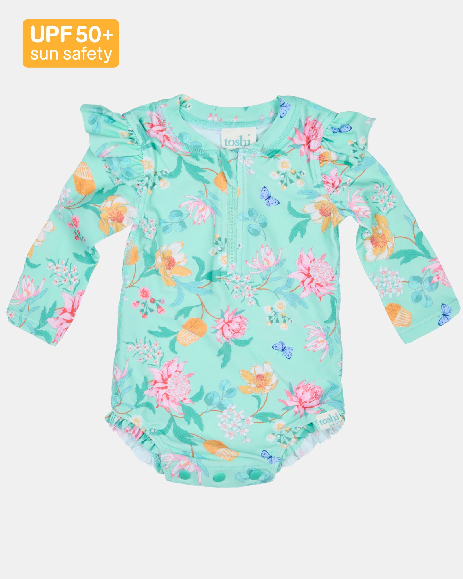 Toshi Swim Onesie Long Sleeve Ripple - Waratah Mint