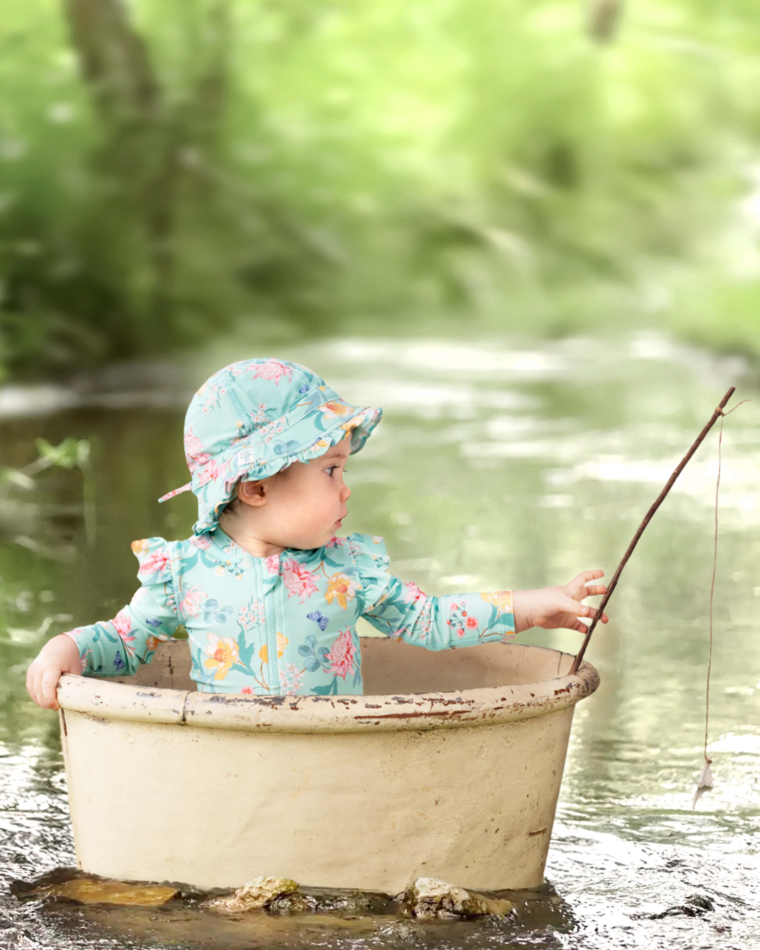 Toshi Swim Onesie Long Sleeve Ripple - Waratah Mint