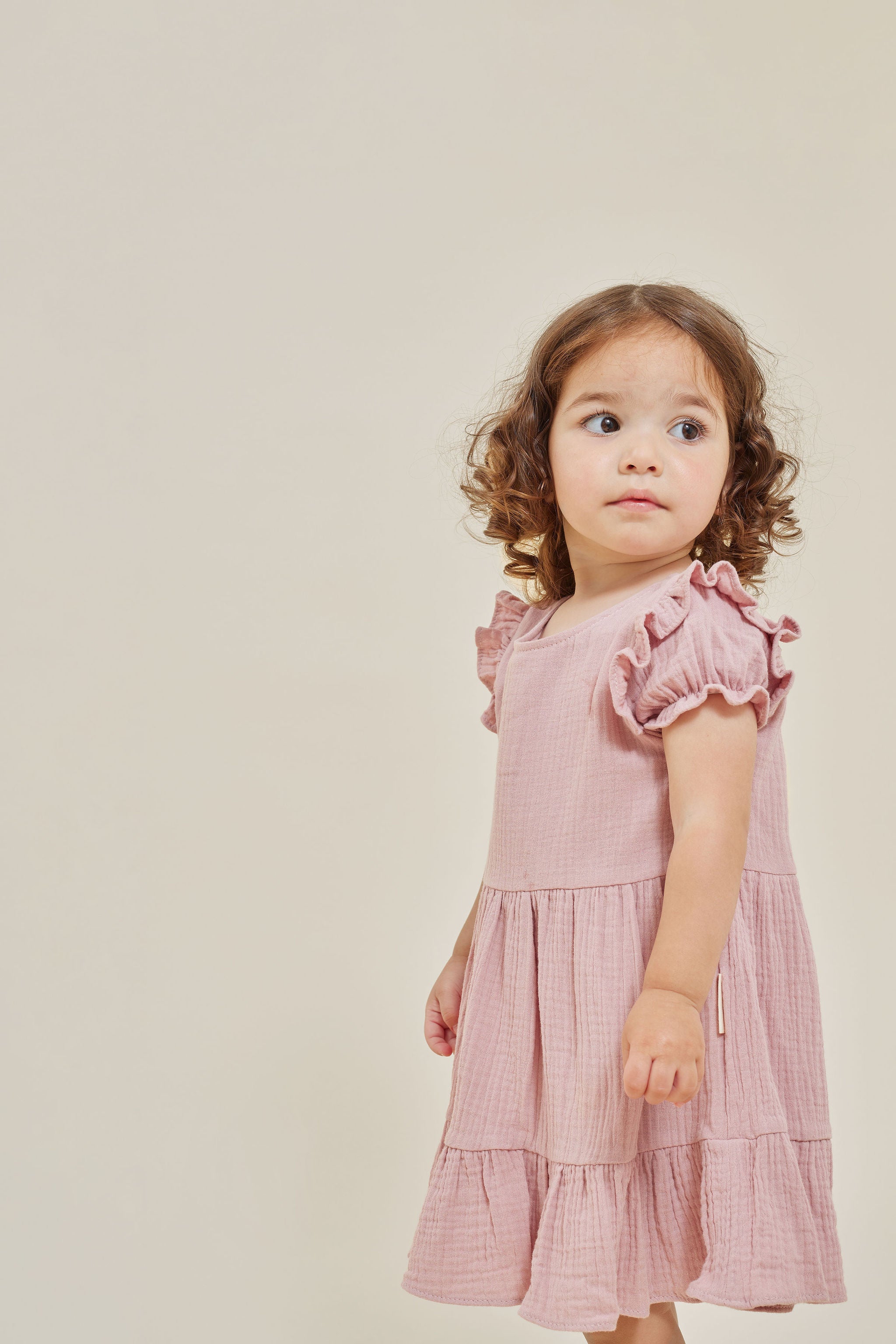 Aster & Oak Pink Muslin Ruffle Dress