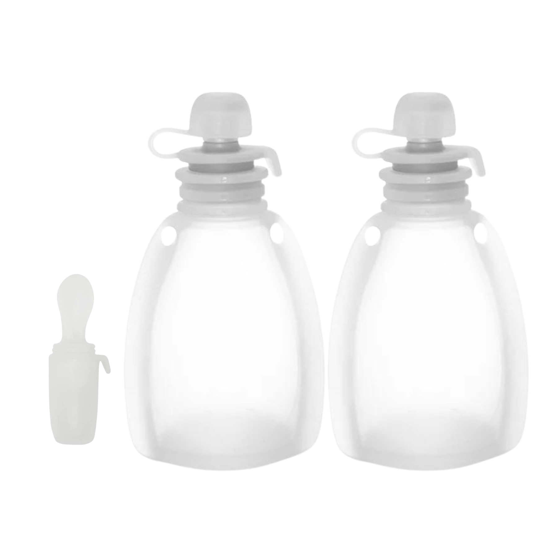 Silicone Feeder Pouches – 2 pack with Spoon and Lid Attachment