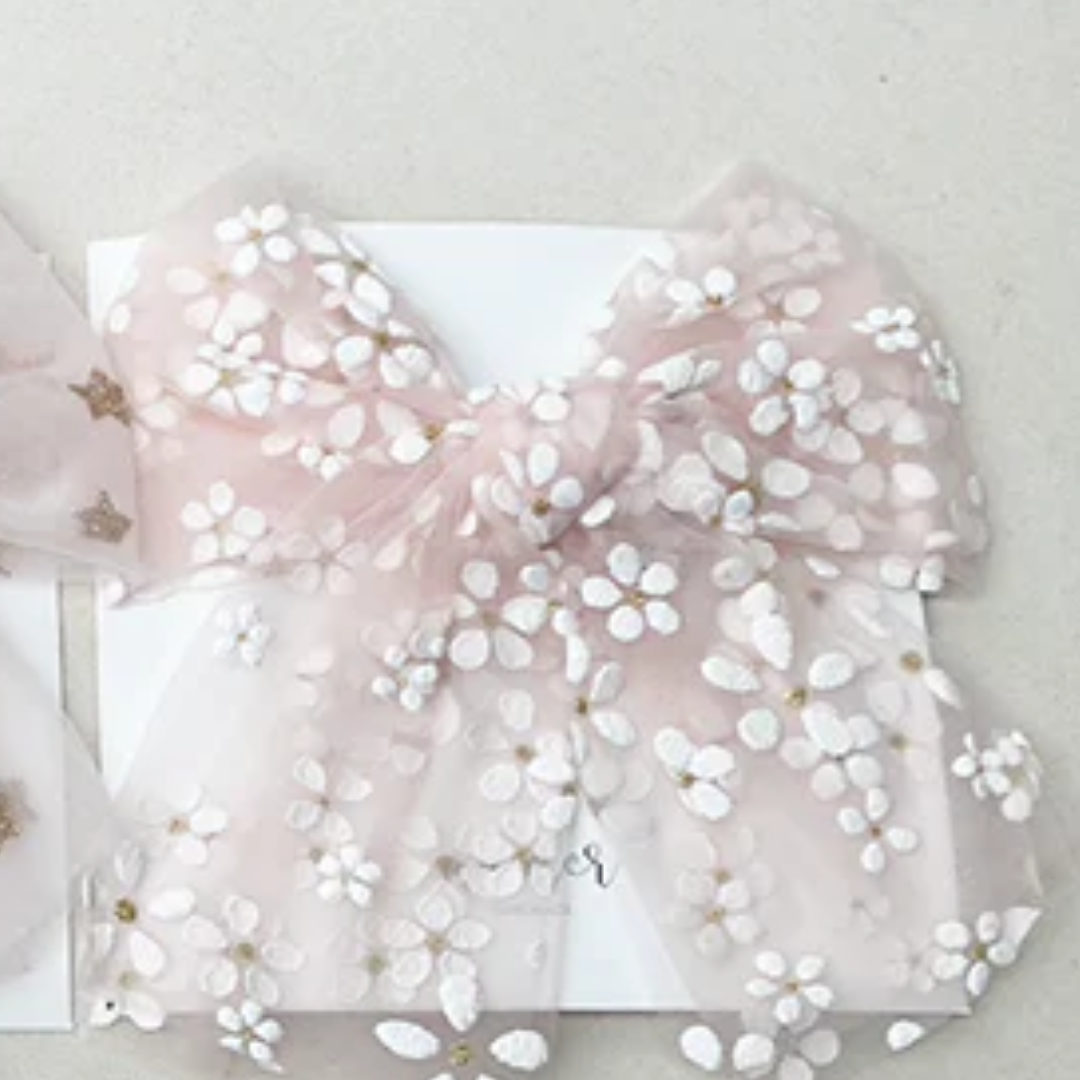 Small Store Valentina Party Bows Elastic Headband - Light Pink Flowers