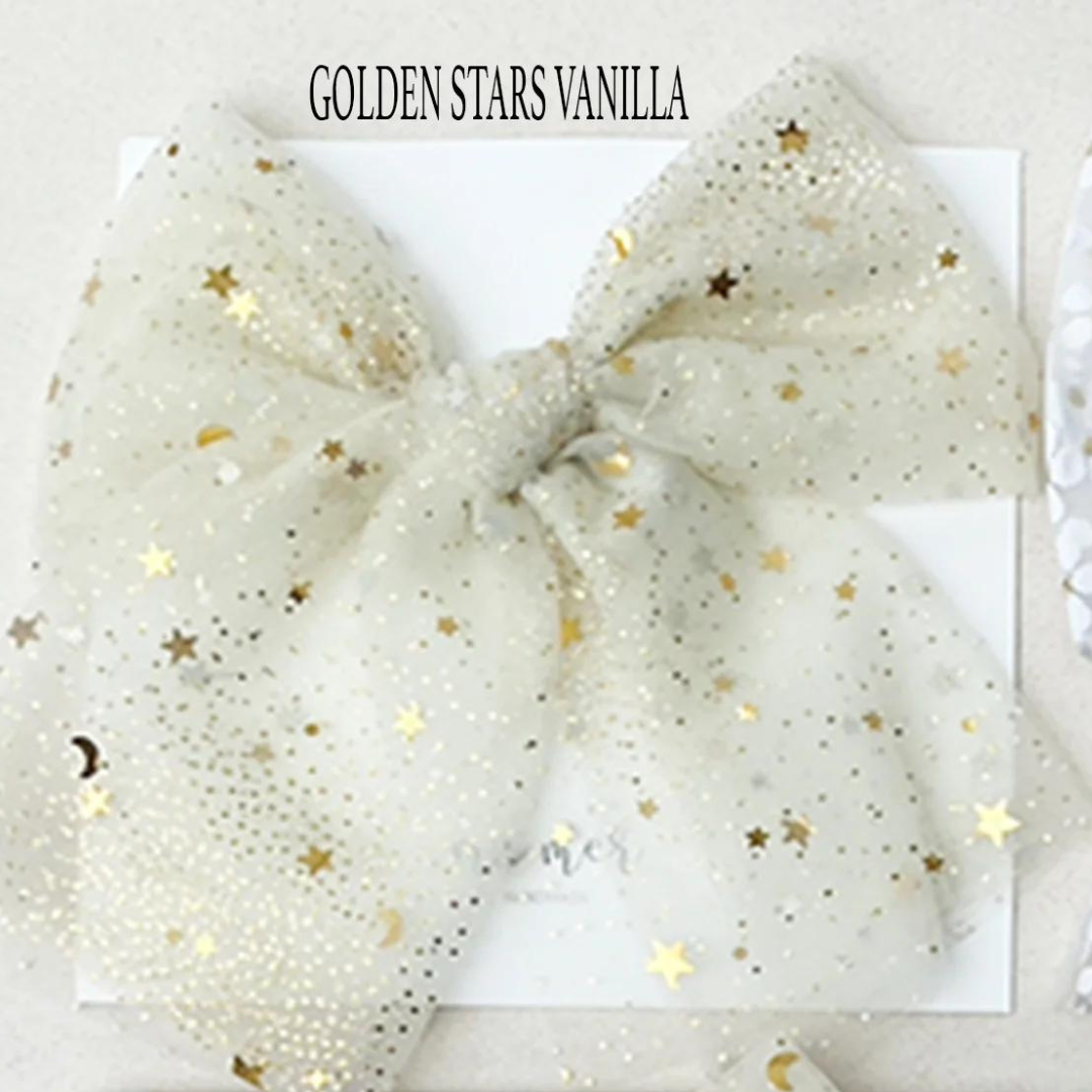Small Store Valentina Party Bows Elastic Headband - Vanilla Golden Stars
