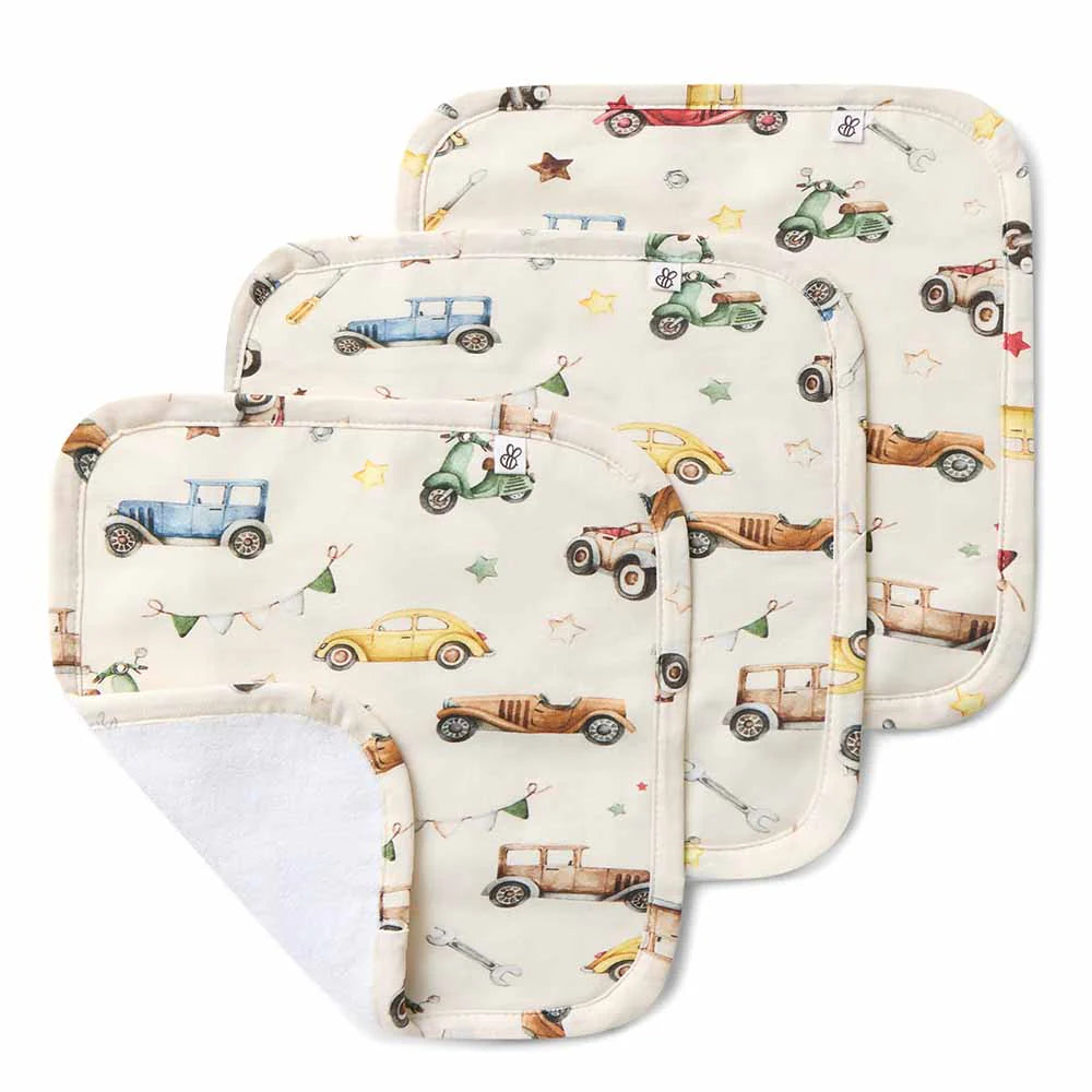 Snuggle Hunny Organic Wash Cloths Vintage Cars
