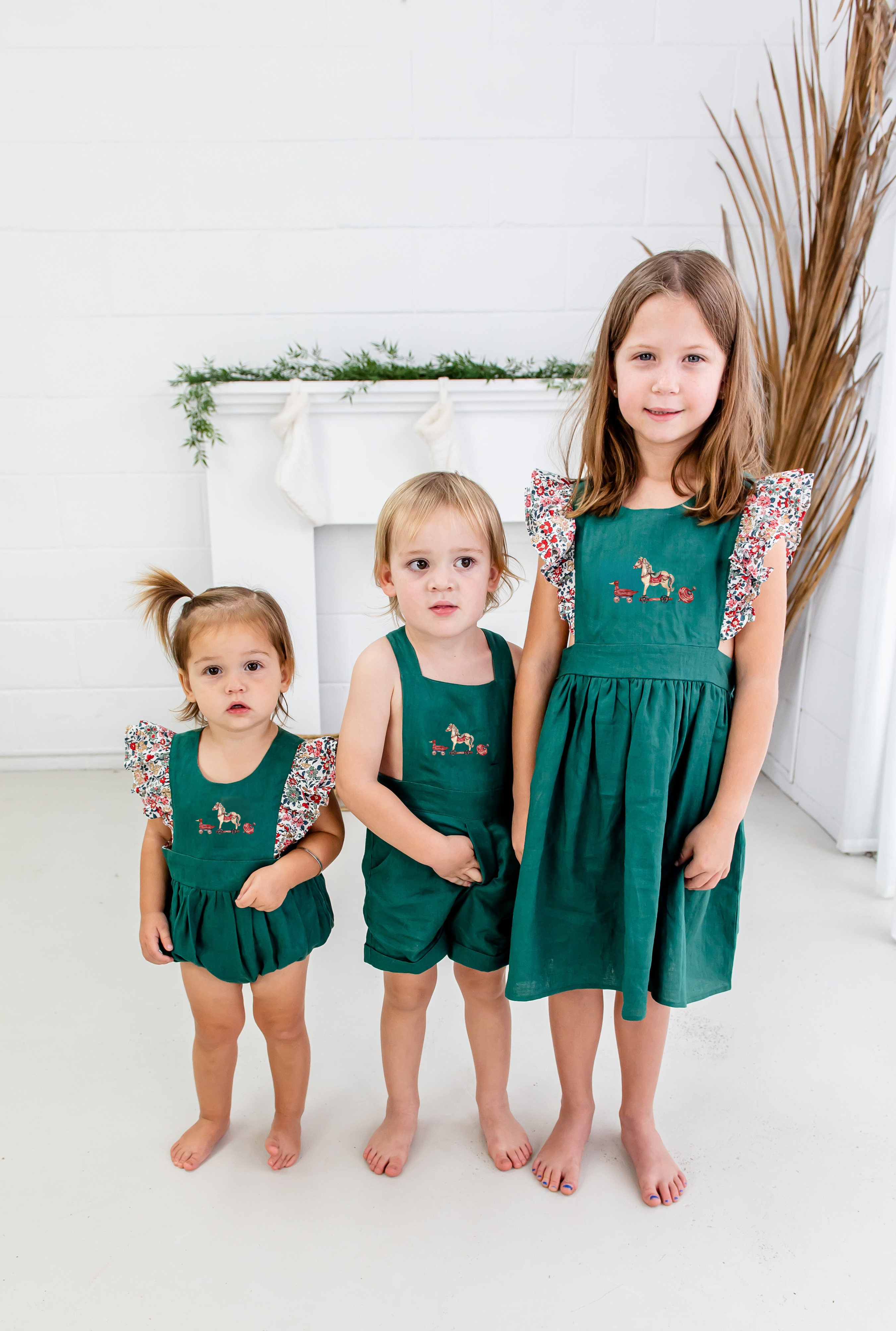 Child of Mine Embroidered Linen Forest Green Overalls