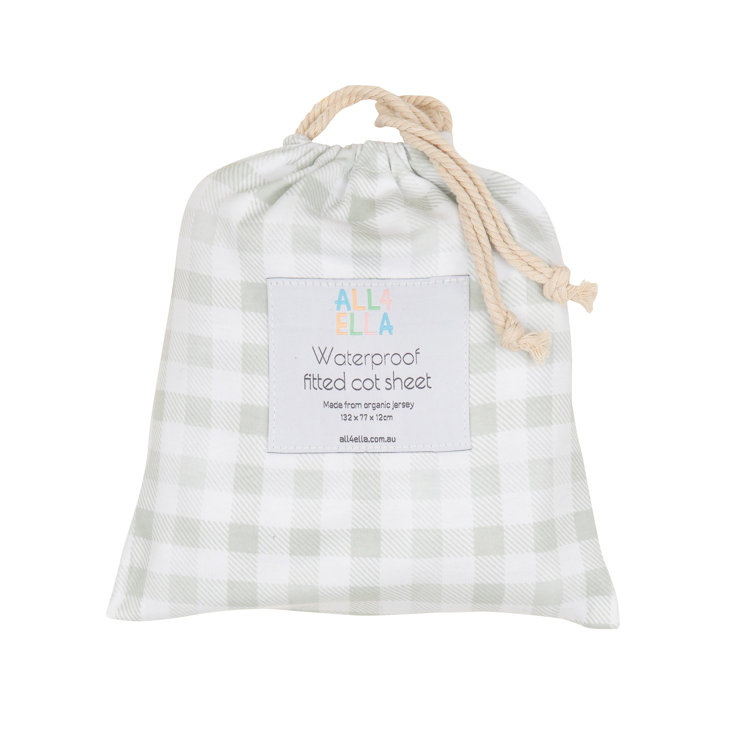 All4Ella Waterproof Fitted Cot Sheet - Gingham Sage