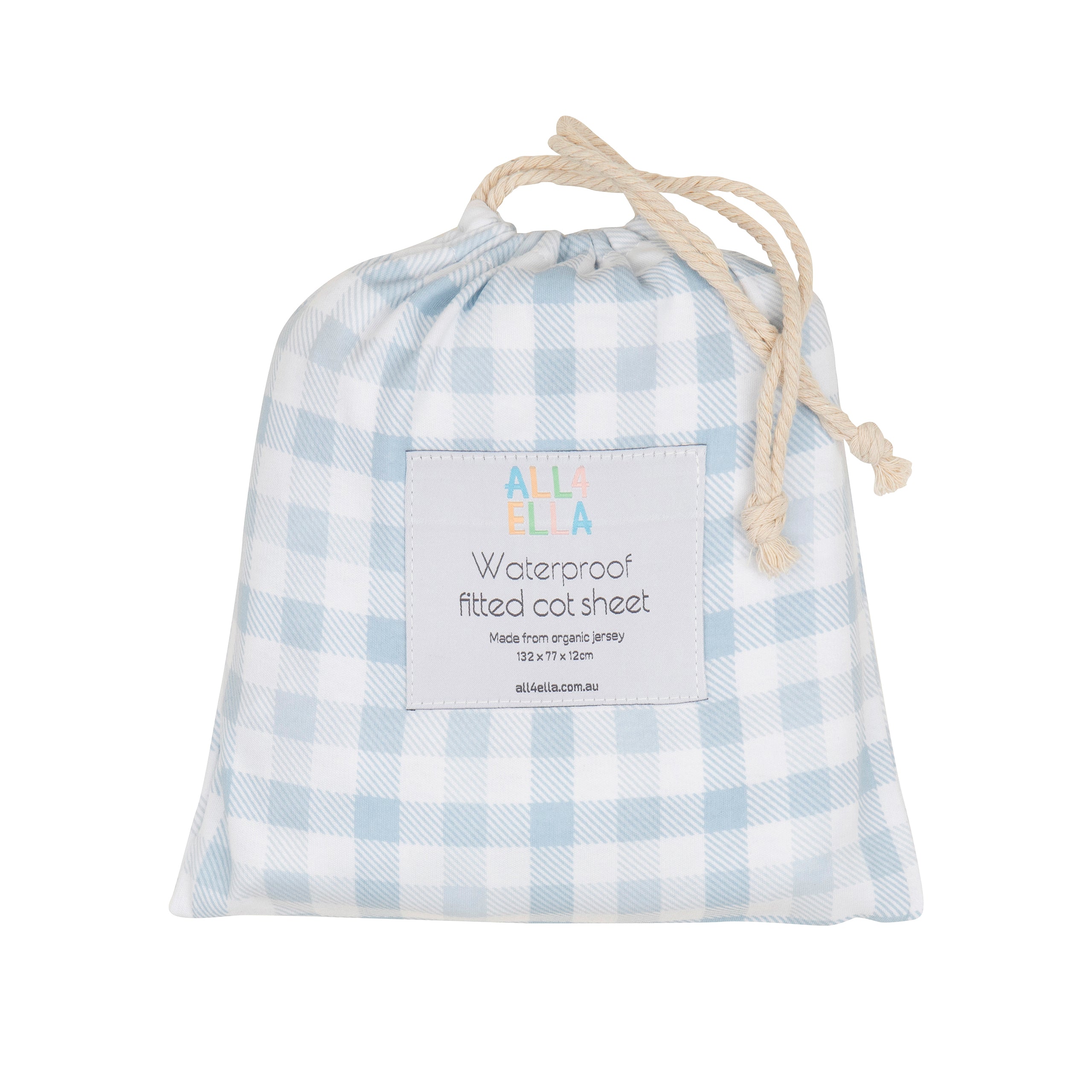 All4Ella Waterproof Fitted Cot Sheet - Gingham Blue