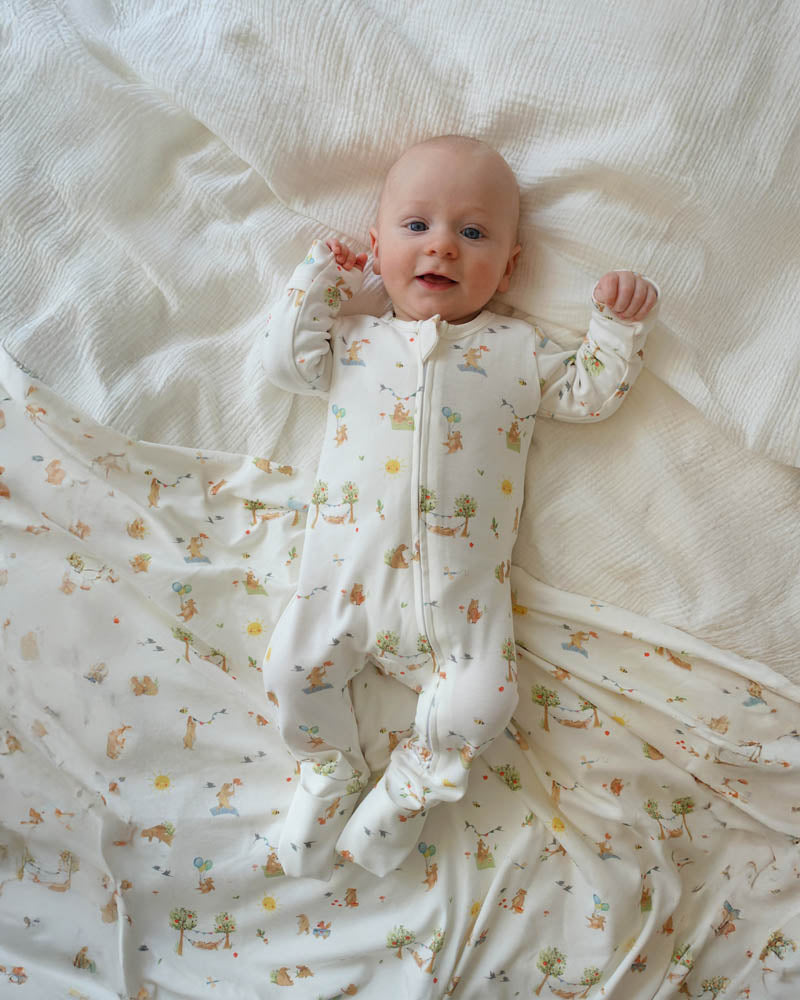 Bebe Bear Print Organic Long Sleeve Zipsuit