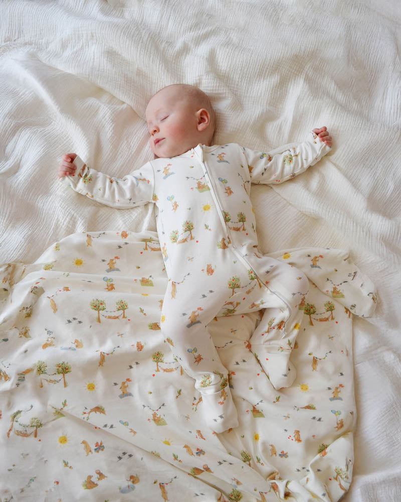 Bebe Bear Print Organic Long Sleeve Zipsuit