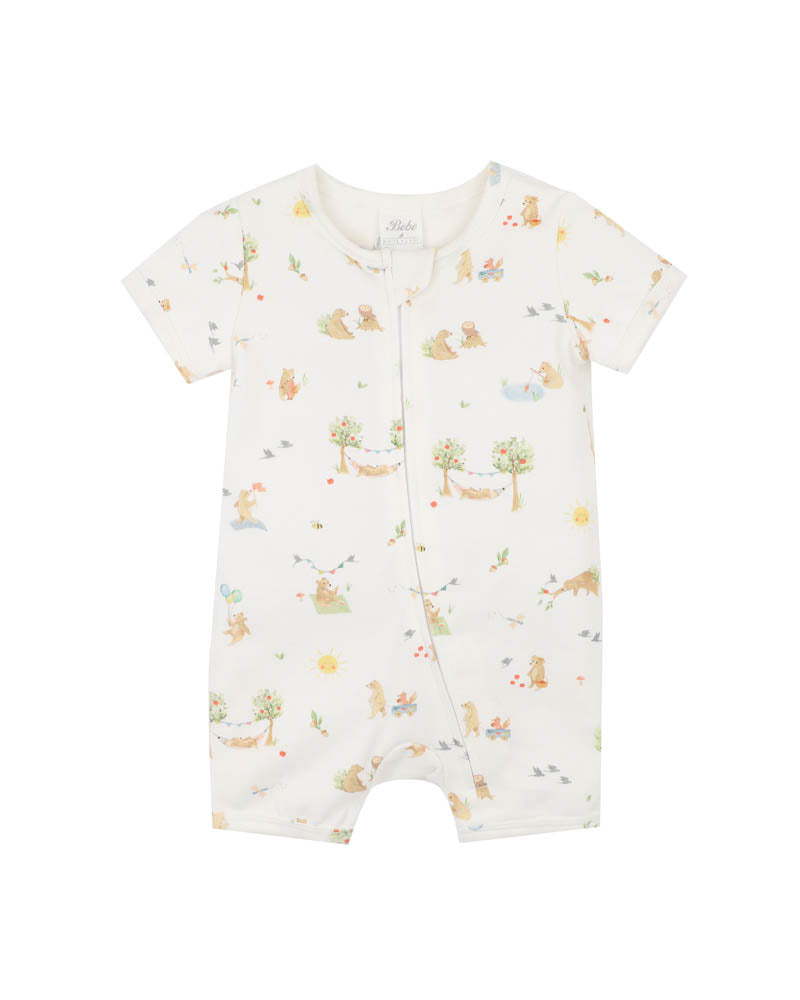 Bear Print Organic SS Romper