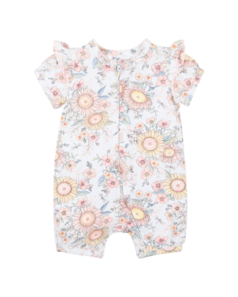 Bebe Abby Print Short Sleeve Zip Romper