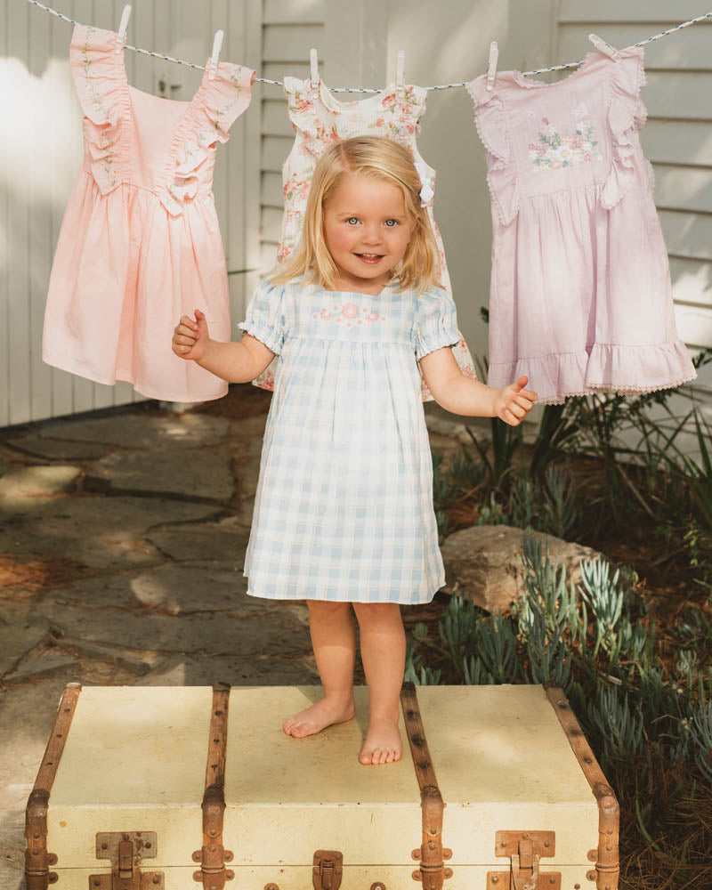 Bebe Bonnie Check Organic Embroidered Dress