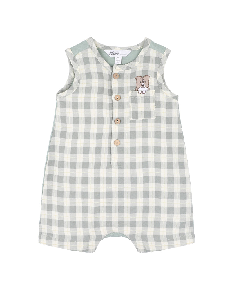 Bebe Chester Embroidered Check Romper