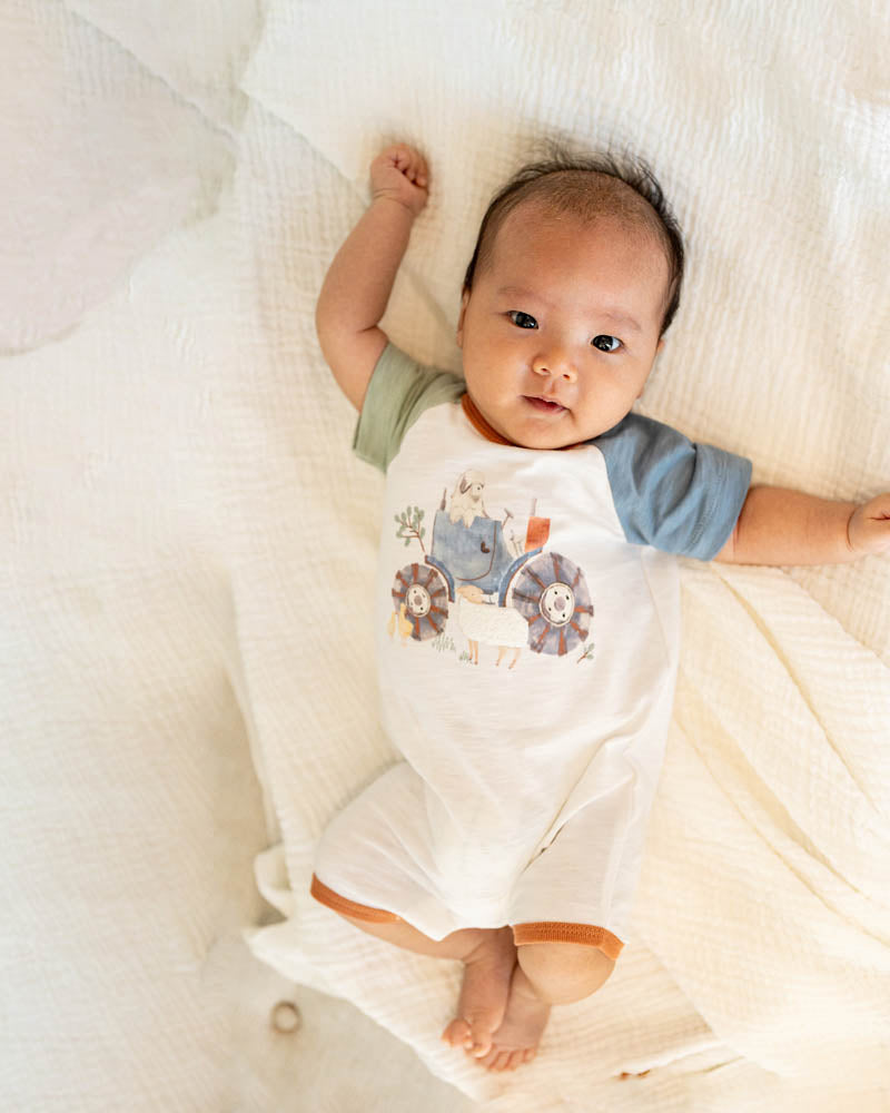 Bebe Clayton Farm Scene Short Sleeve Romper