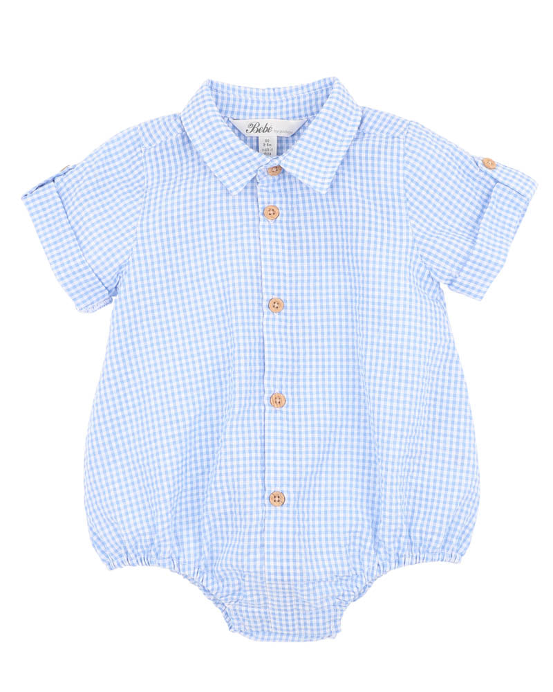 Bebe Roman Blue Check Shirt Bodysuit