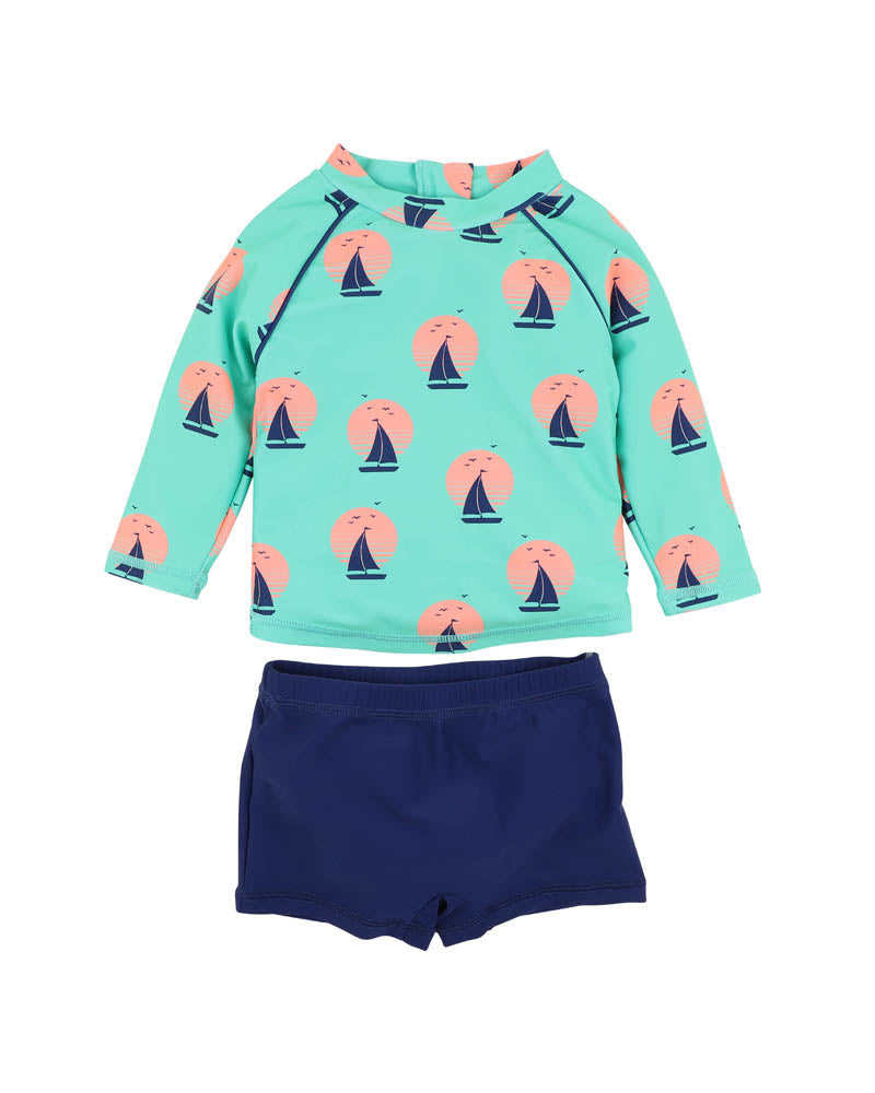 Minihaha Jarvis Green Long Sleeve Rashie & Trunk Set