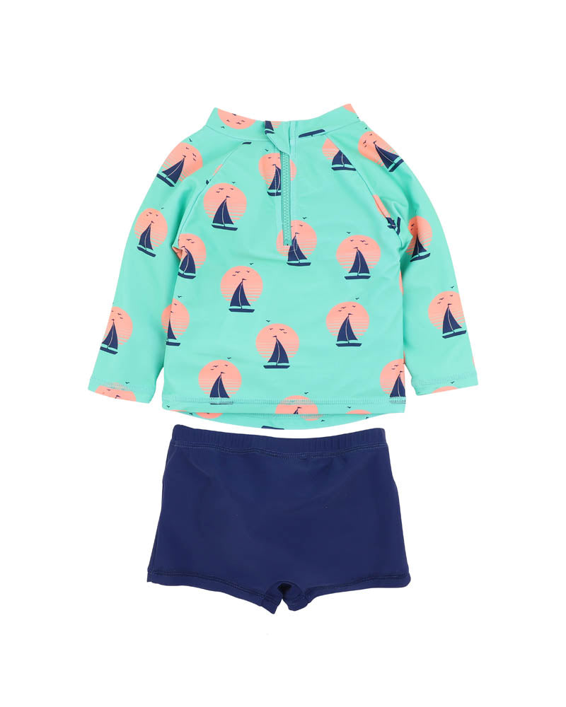 Minihaha Jarvis Green Long Sleeve Rashie & Trunk Set