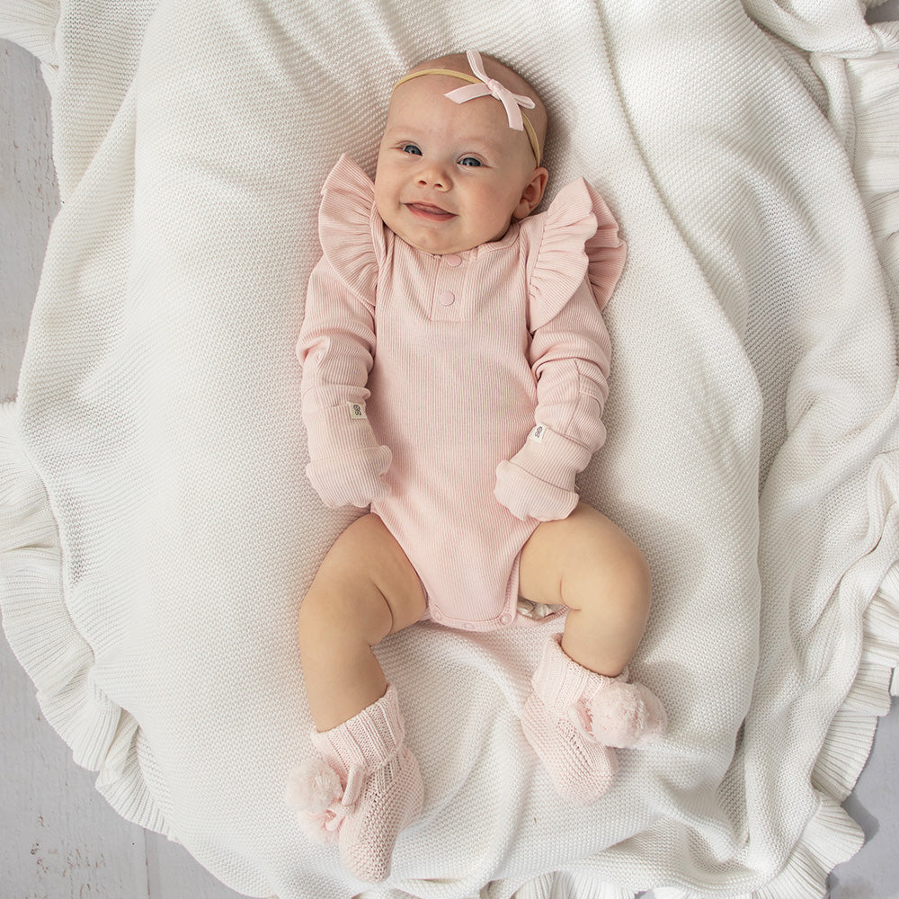 Snuggle Hunny Baby Pink Organic Cotton Rib Mittens