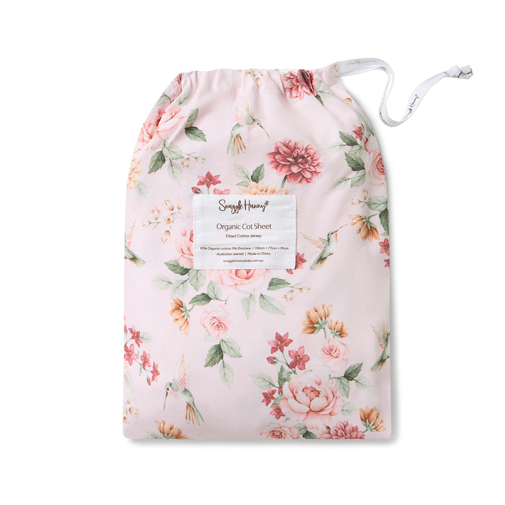 Snuggle Hunny Birds and Blooms Organic Fitted Cot Sheet