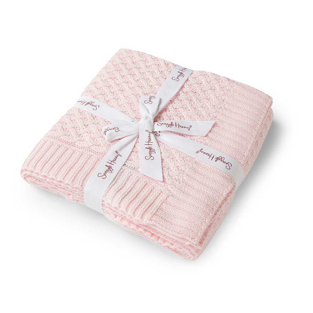 Snuggle Hunny Blush Pink Diamond Knit Organic Baby Blanket