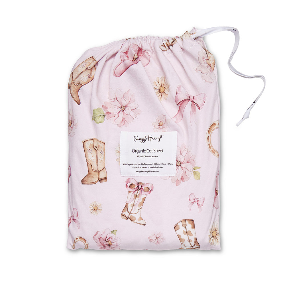 Snuggle Hunny Boots & Bows Orgnaic Fitted Cot Sheet