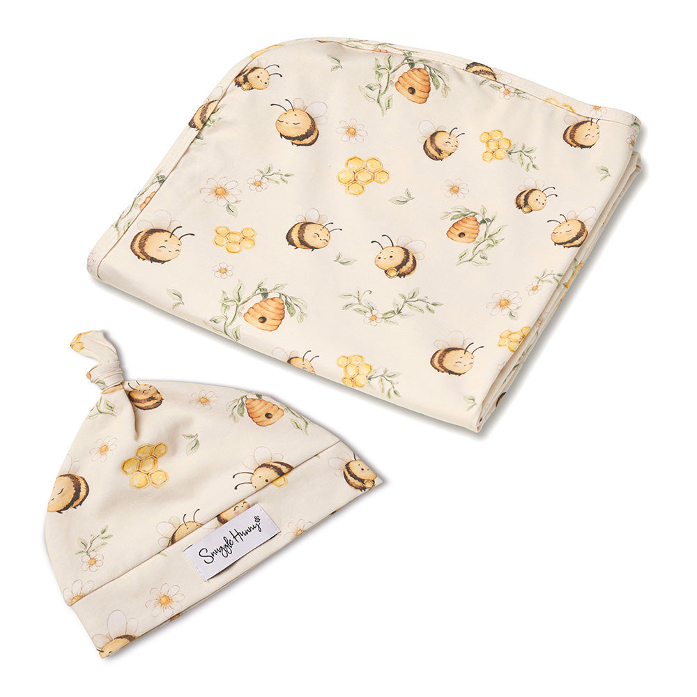 Snuggle Hunny Bumblebees Organic Jersey Wrap & Beanie Set