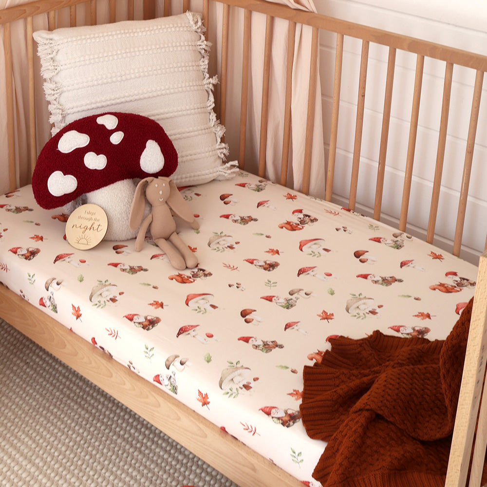 Snuggle Hunny Organic Cot Sheet Garden Gnomes