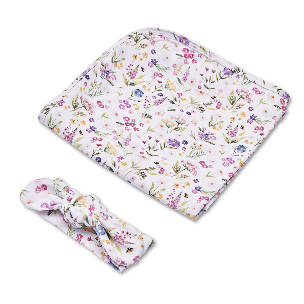 Snuggle Hunny Gracie Organic Jersey Wrap & Topknot Set