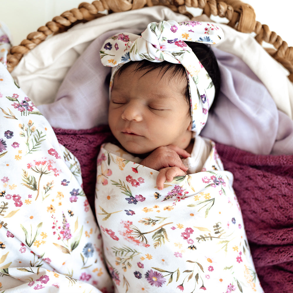Snuggle Hunny Gracie Organic Jersey Wrap & Topknot Set
