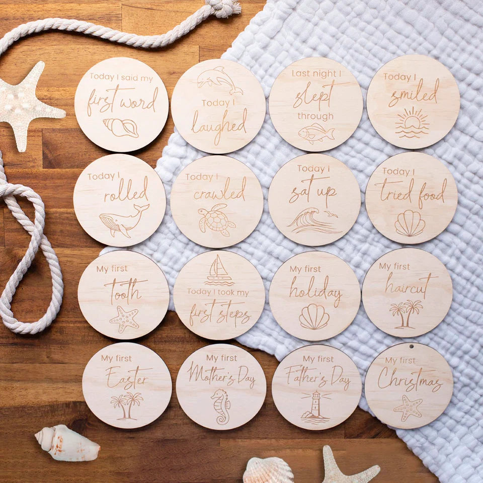 Hello Fern Wooden Month Milestone Card Discs Ocean
