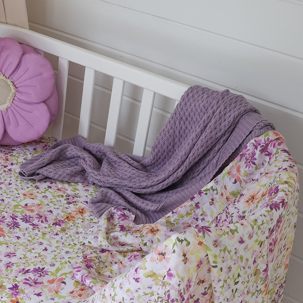 Snuggle Hunny Lavender Diamond Knit Organic Baby Blanket