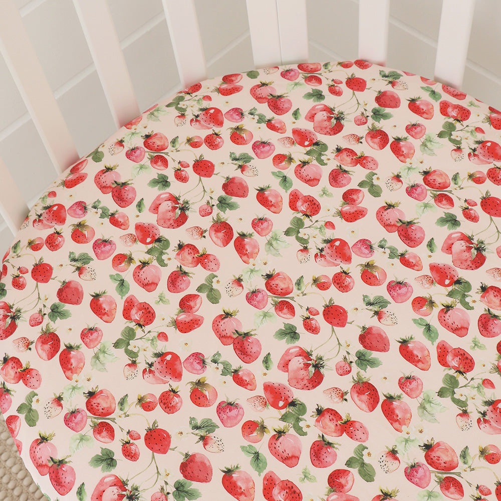 Snuggle Hunny Organic Cot Sheet Garden Strawberry