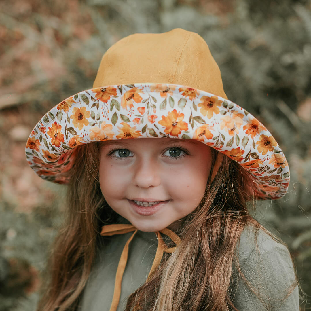 Bedhead Girls Reversible Wide Brimmed Sun Bonnet - Margaret/Maize