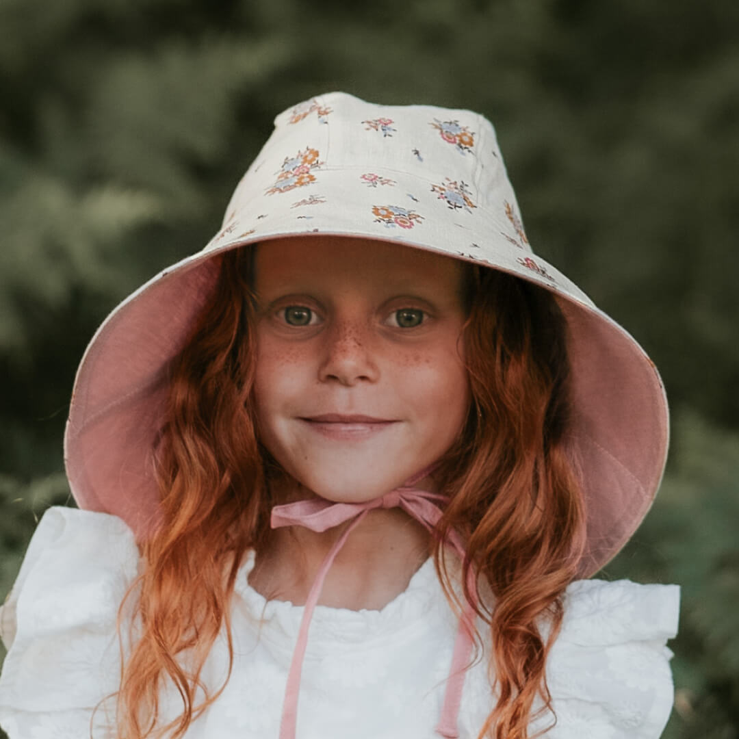 Bedhead Heritage Girls Reversible Wide Brimmed Bonnet Sun Hat - Primrose/Rosa