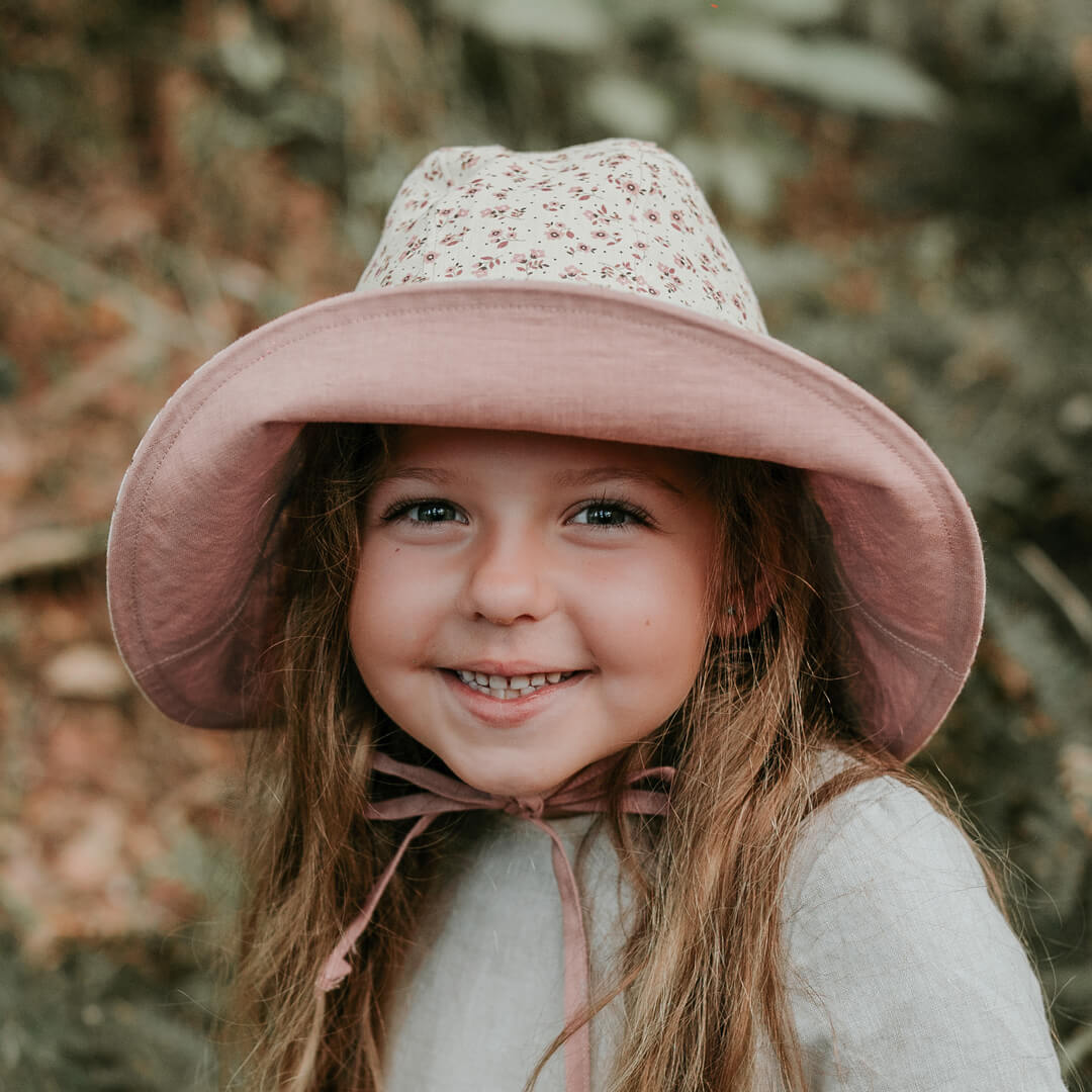 Bedhead Girls Reversible Wide Brimmed Sun Bonnet - Ruby/Rosa