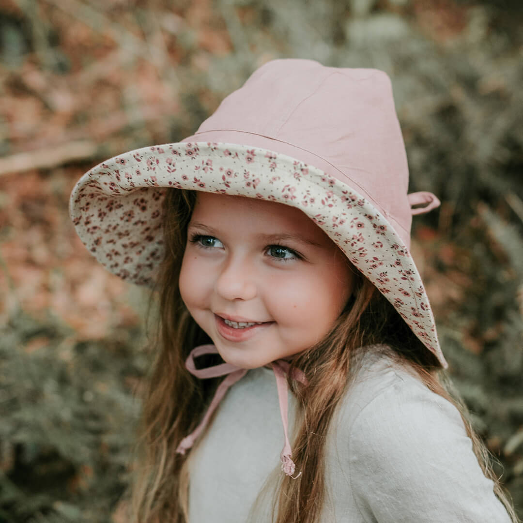 Bedhead Girls Reversible Wide Brimmed Sun Bonnet - Ruby/Rosa