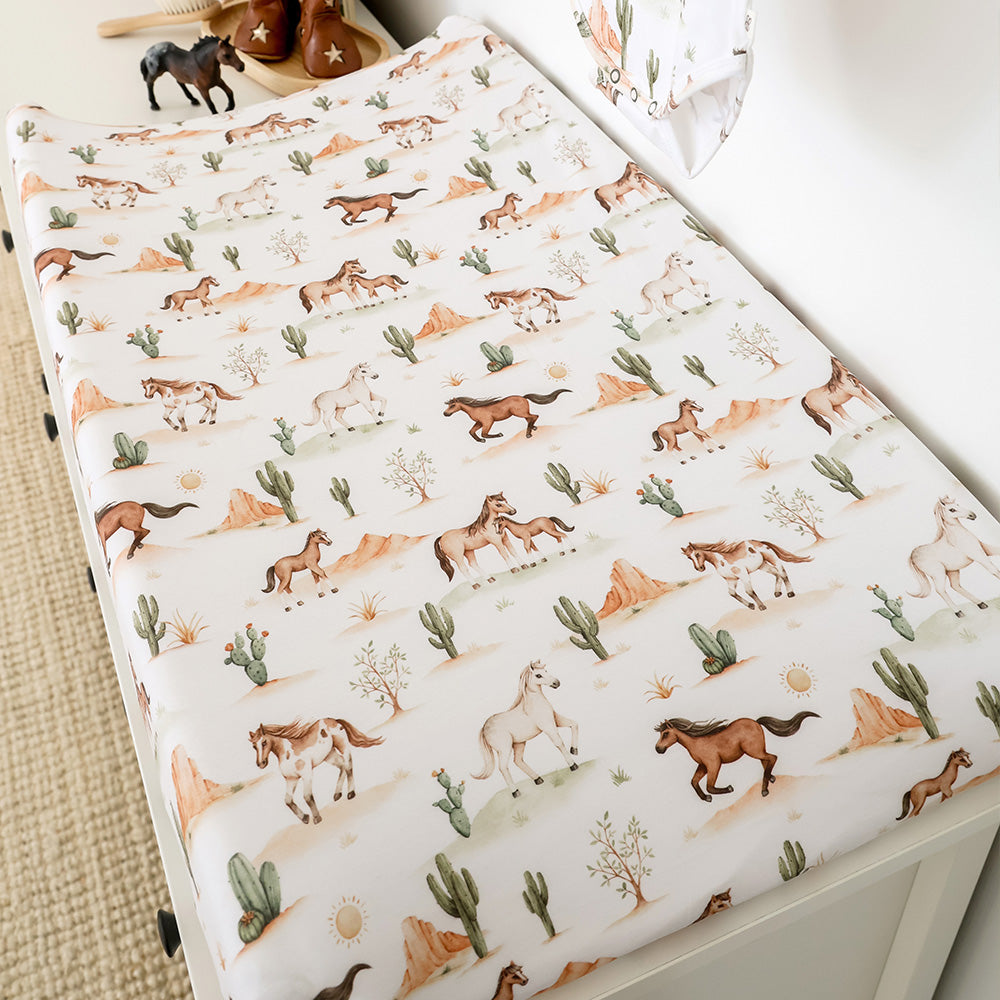 Snuggle Hunny Wild Horses Organic Bassinet Sheet/Change Pad Cover
