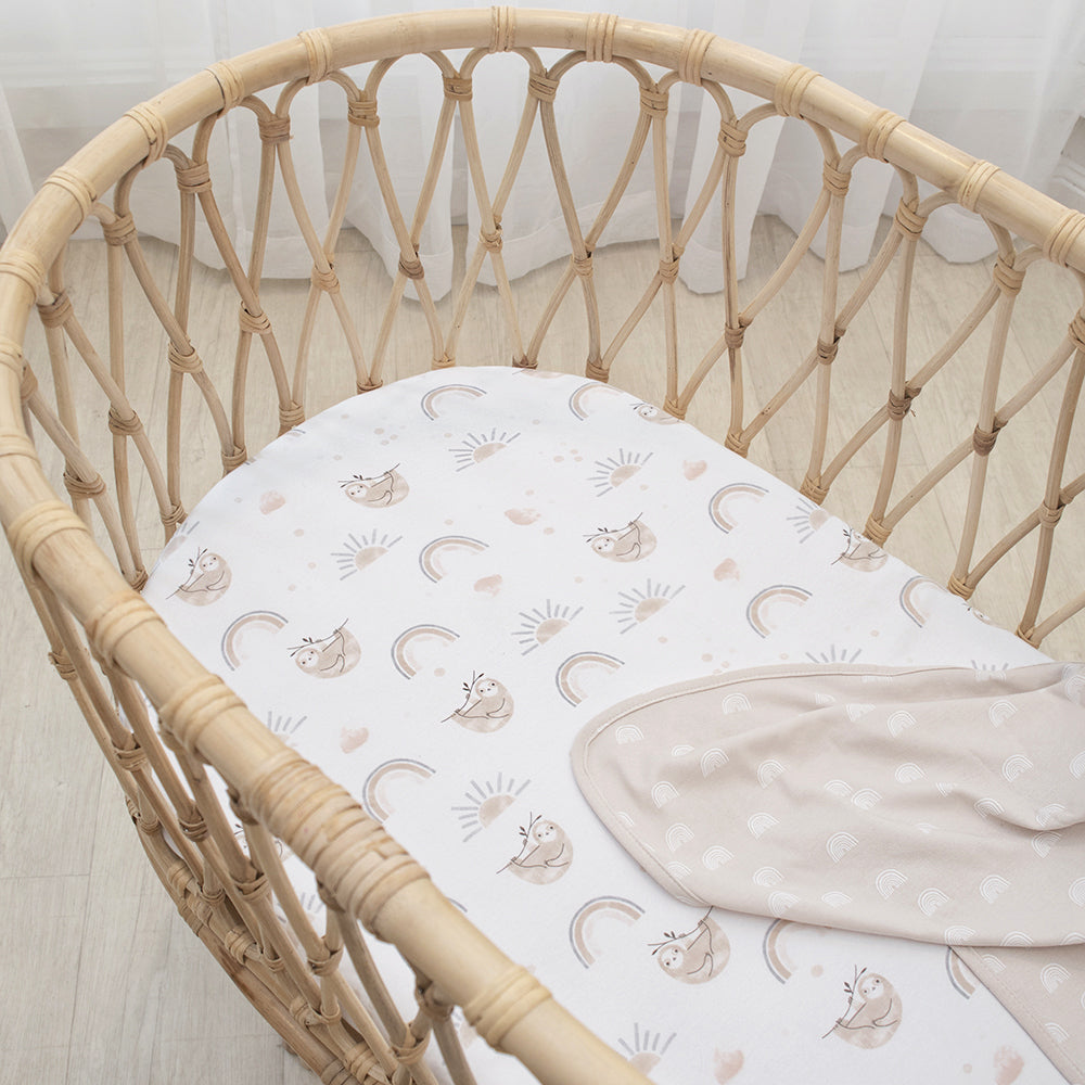 Living Textiles 2 pk Bassinet Fitted Sheets - Happy Sloth