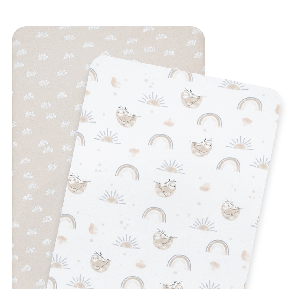 Living Textiles 2 pk Co-Sleeper Fitted Sheets - Happy Sloth