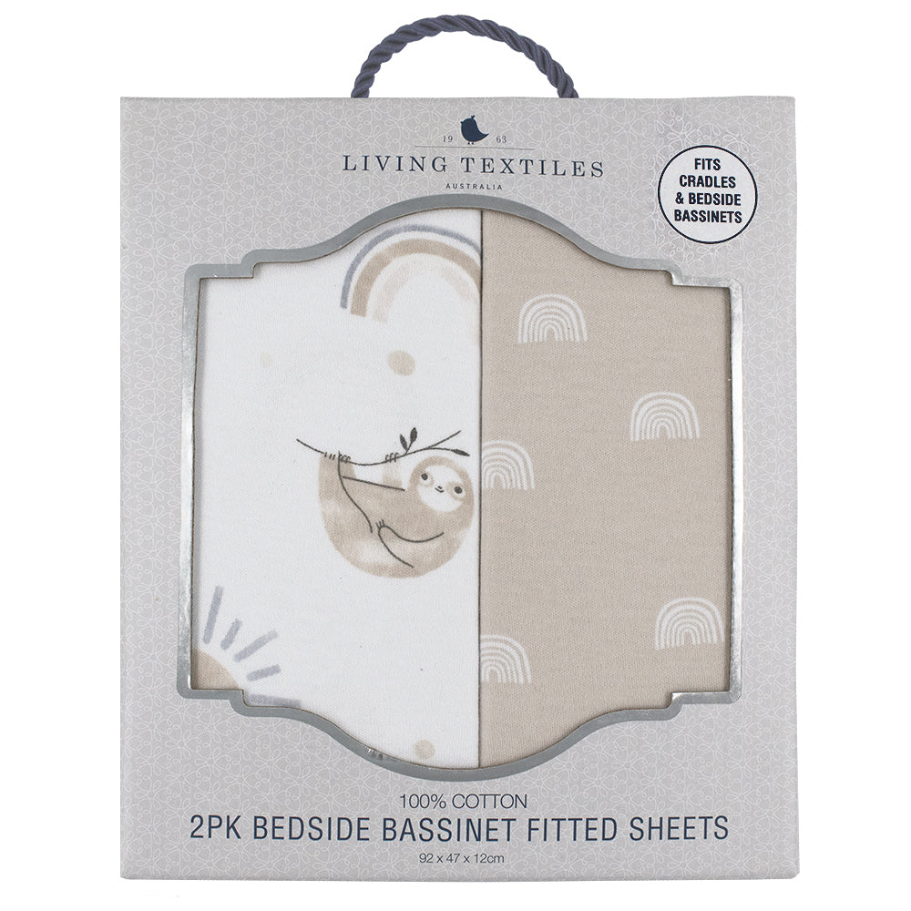 Living Textiles 2 pk Co-Sleeper Fitted Sheets - Happy Sloth