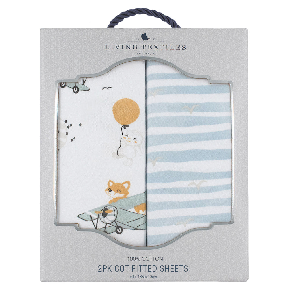 Living Textiles 2 pk Cot Fitted Sheets - Up Up & Away