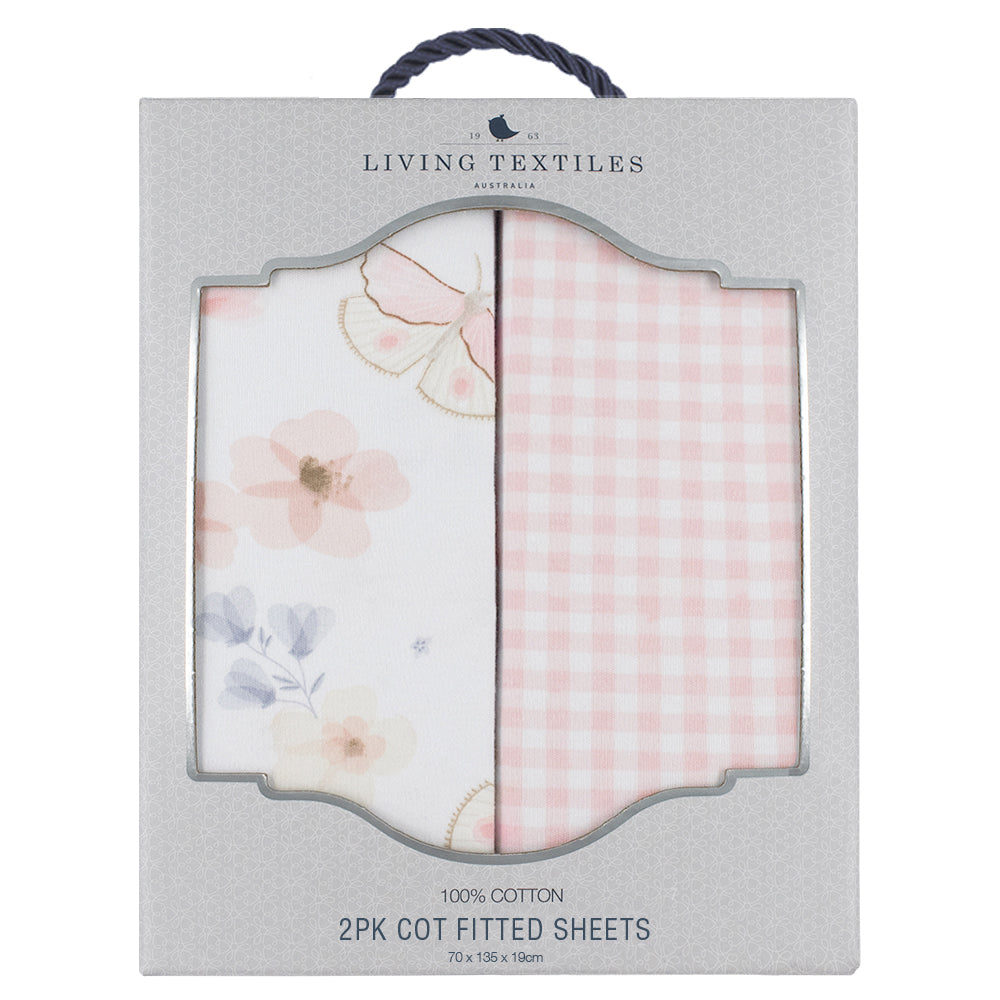 Living Textiles 2 pk Cot Fitted Sheets - Butterfly Garden