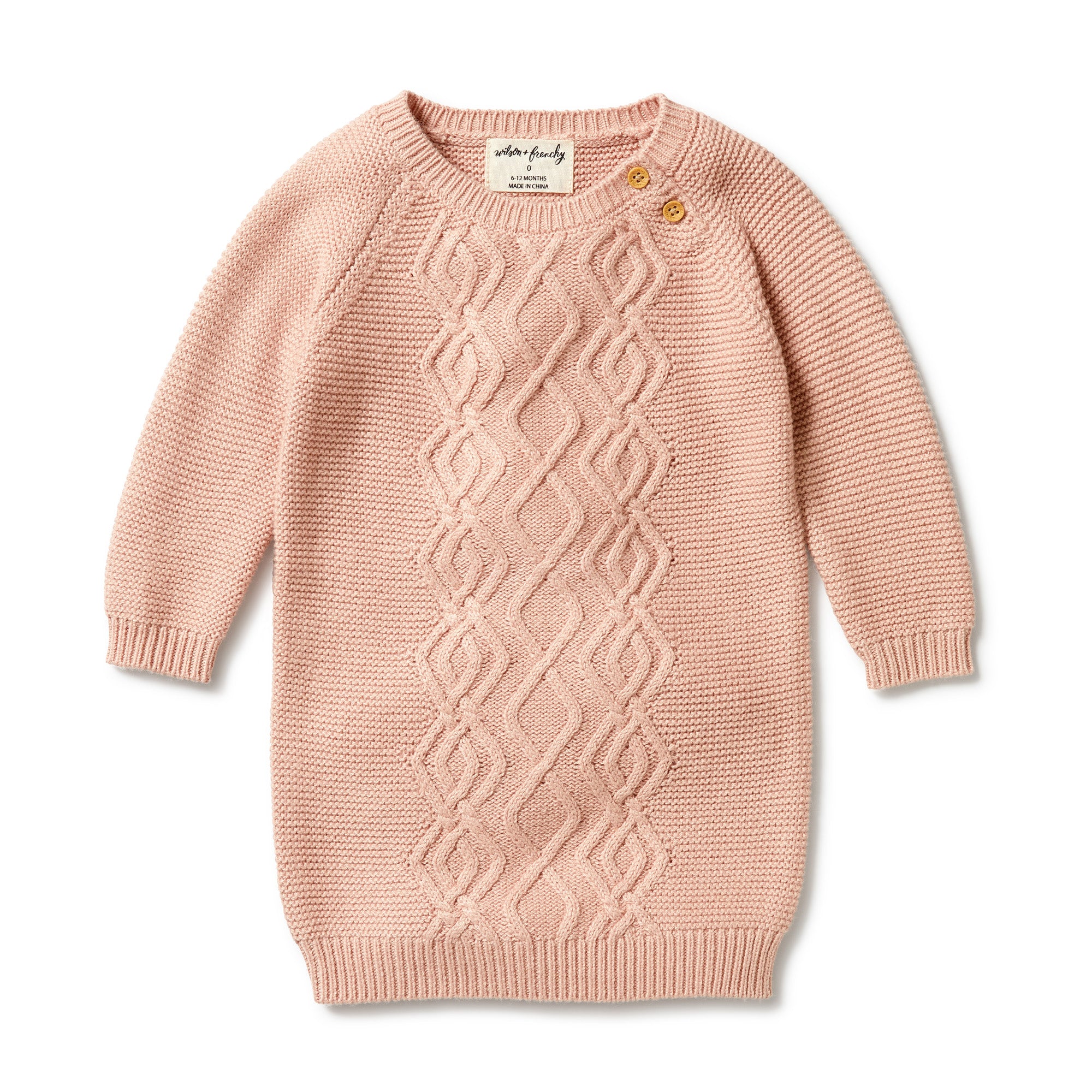 Wilson & Frenchy Organic Knitted Cable Dress Wildflower - Rose