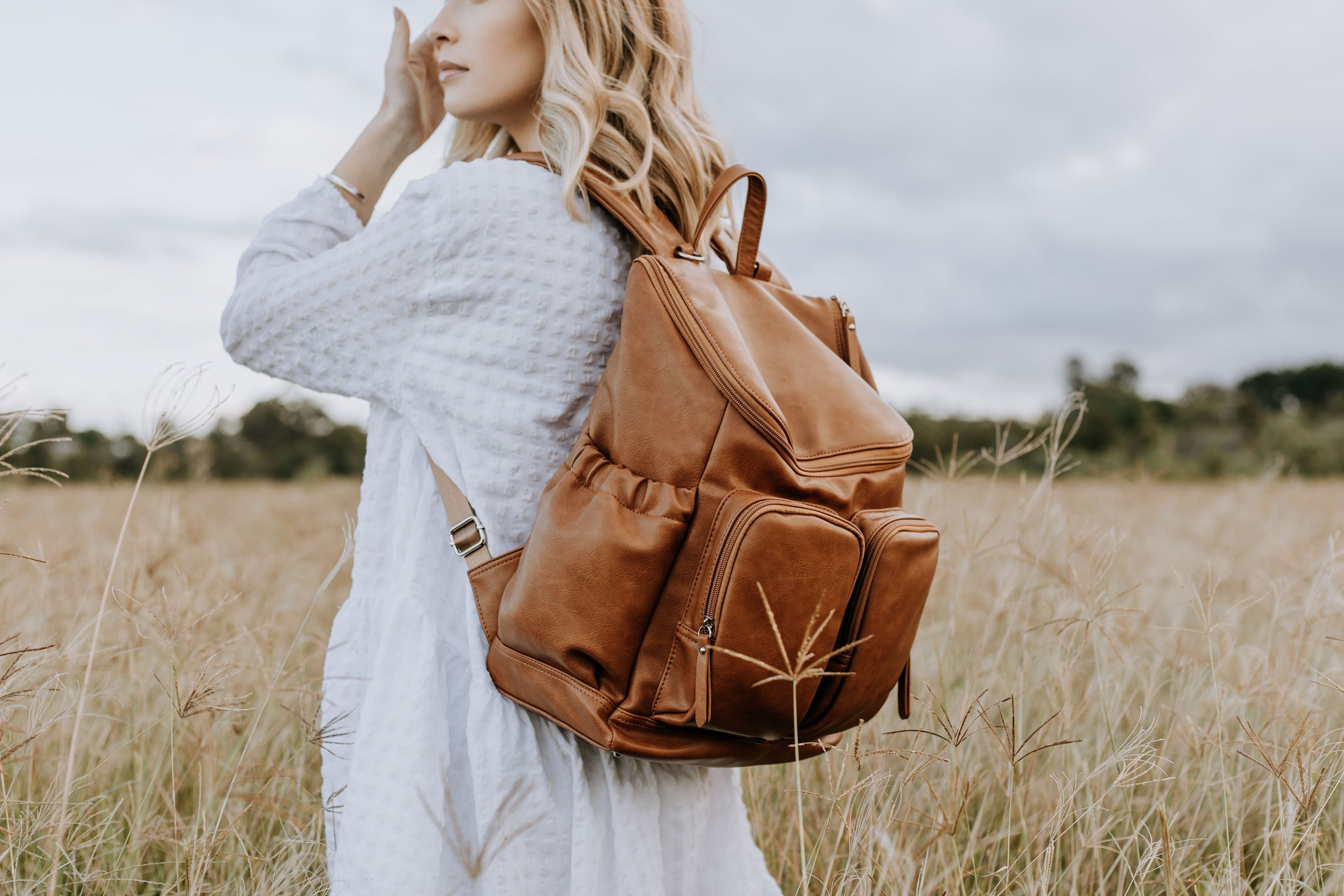 OiOi Vegan Leather Nappy Backpack Tan
