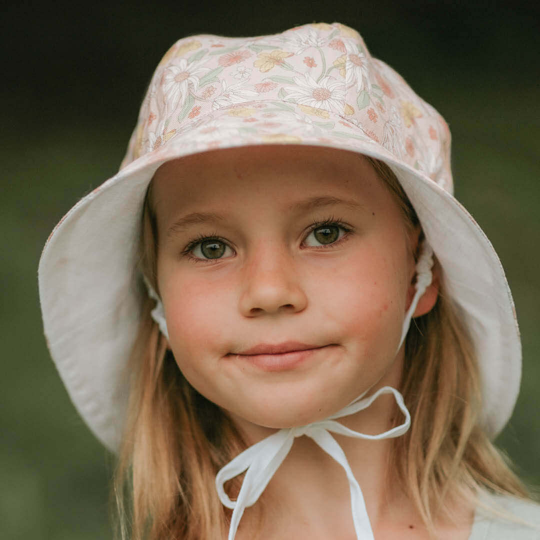 Bedhead Heritage Girls Reversible Panelled Bucket Sun Hat - Wildflower/Blanc