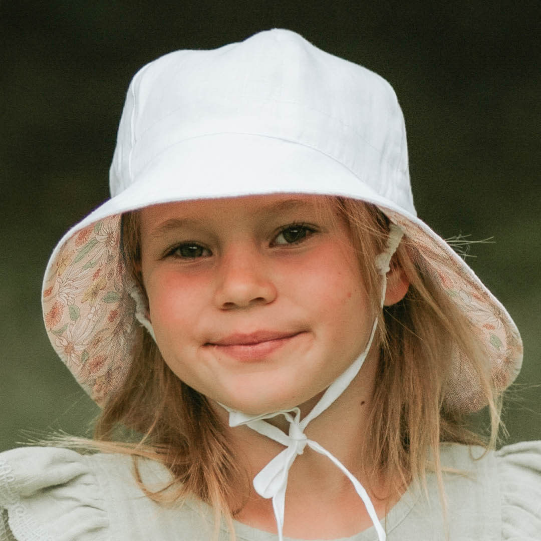 Bedhead Heritage Girls Reversible Panelled Bucket Sun Hat - Wildflower/Blanc